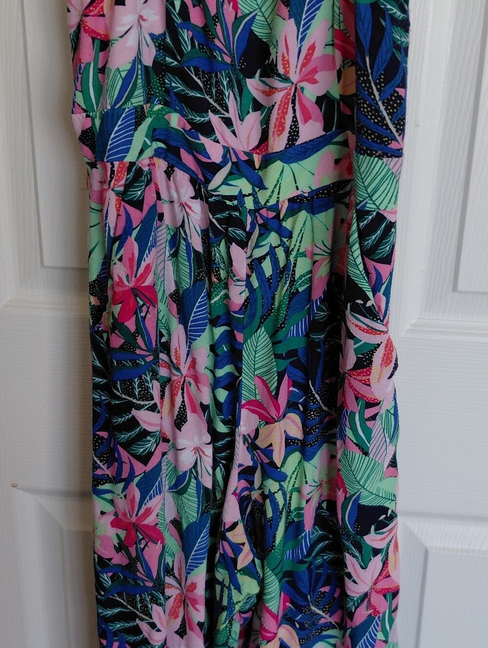LOFT Multicolor Floral Print Shirred Jumpsuit in Blue, Green & Pink. Size 2